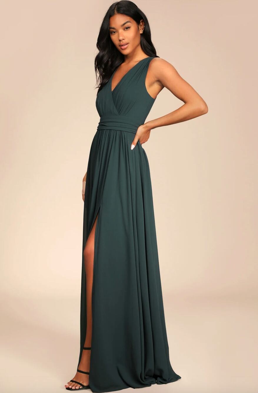 Lulus Thoughts of Hue Emerald Green Surplice Maxi Dress Formal Large NWT